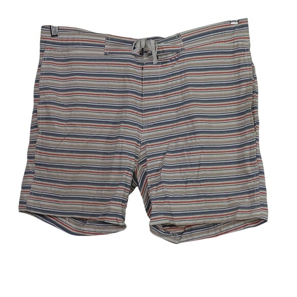 Onia Striped Swim Board Shorts Men Size L Zipper Fly Cream Gray Tan Pockets - Picture 1 of 12